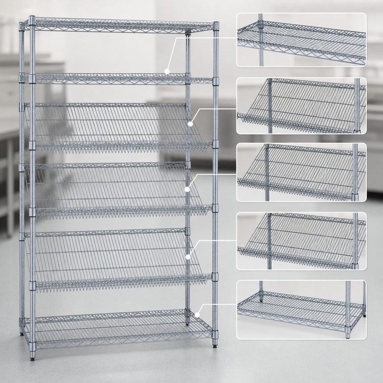 Product image #3 for Quantum Chrome-Plated 5-Shelf Slanted Shelf Cart, 36 x 18 x 69 Inches, 1200 lb. Capacity