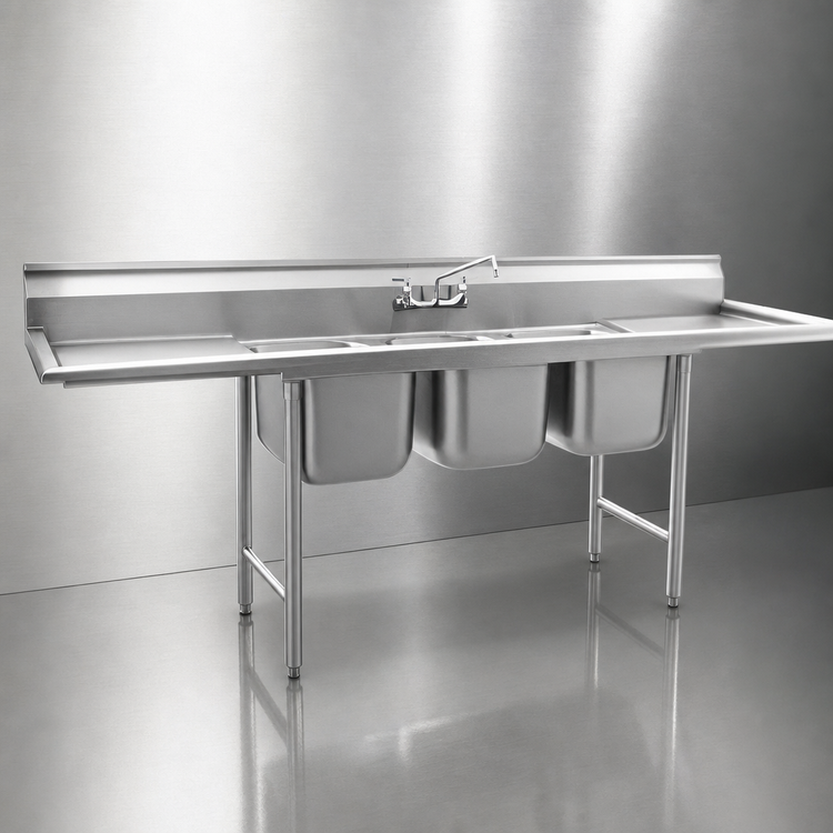 Product image #3 for Eagle Group 314 Series 3-Compartment Stainless Steel Commercial Sink with Left & Right Drainboards