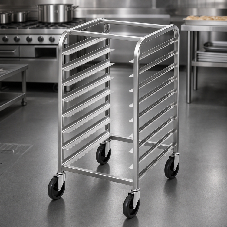Product image #3 for Channel Manufacturing Half-Height Stainless Steel End-Load Bun Pan Rack, 5-Pan Capacity, with 5-Inch Swivel Casters