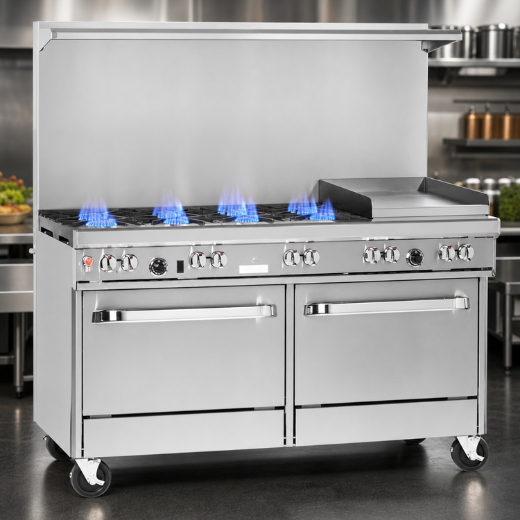 Product image #3 for Southbend Ultimate 60-Inch Gas Restaurant Range with 4 Burners, 36-Inch Griddle, Convection Oven, and Cabinet Base