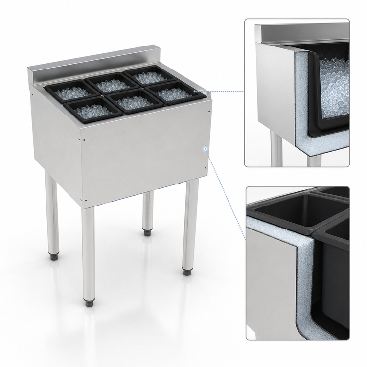 Product image #3 for Perlick 12-Inch Wide Stainless Steel Freestanding Insulated Ice Chest with 6 Bottle Wells, Legs, and 6-Inch Backsplash