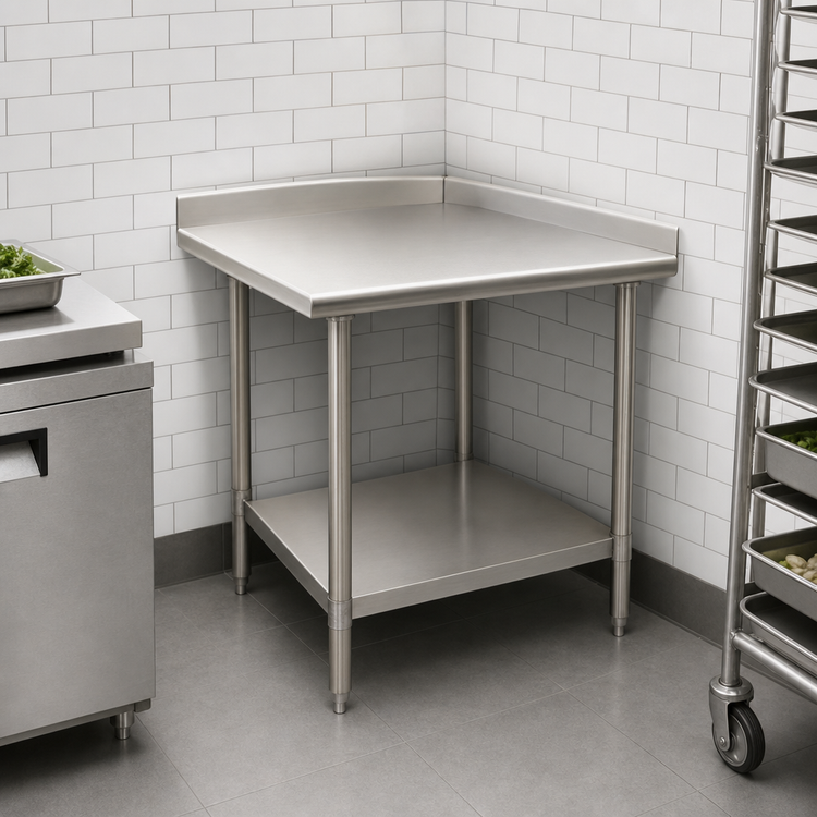 Product image #3 for Eagle Group BlendPort® FL Series 30 x 30 Inch Stainless Steel Corner Work Table with Open Undershelf