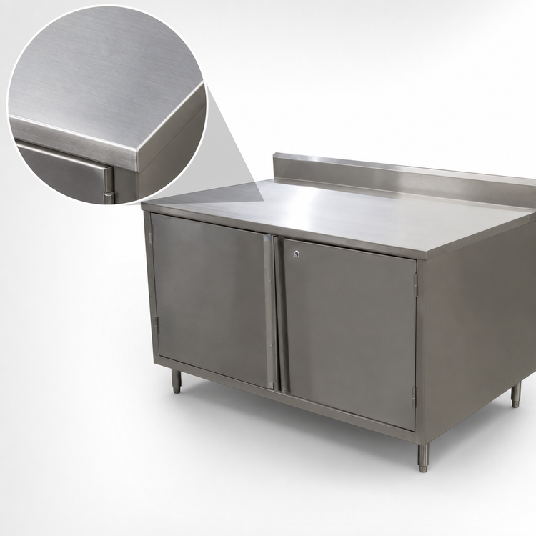 Product image #3 for BK Resources 24" x 24" Stainless Steel Enclosed Work Table Cabinet Base with Hinged Doors, Lock, and 5" Backsplash