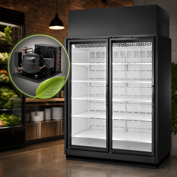 Product image #3 for True TRM Series Two-Section Medium Temperature Glass Door Retail Merchandiser, Black Exterior, White Interior