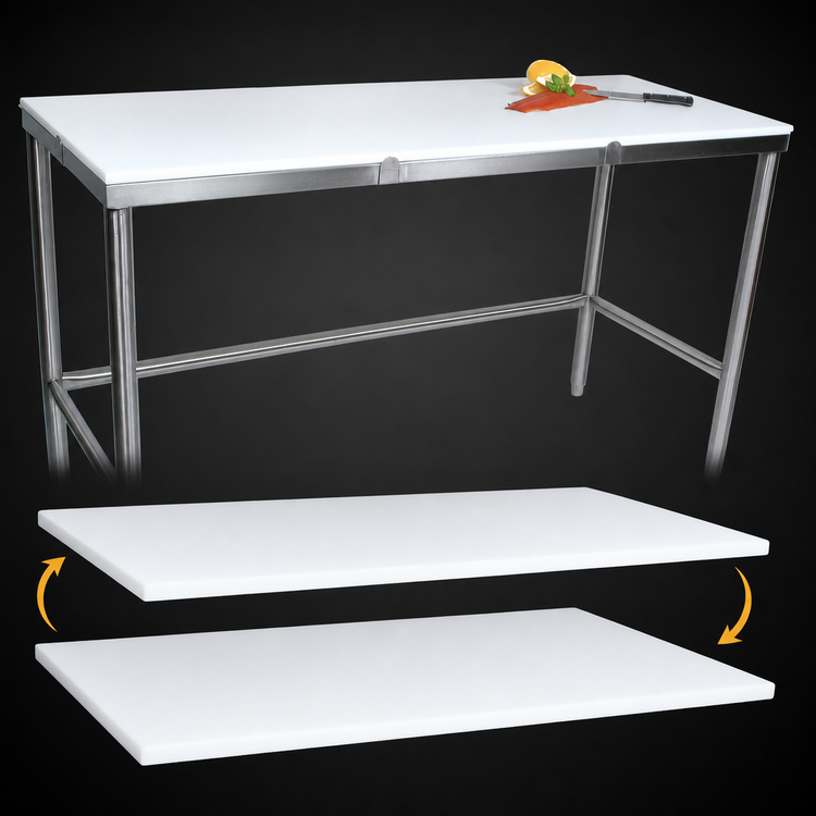 Product image #3 for John Boos 96 Inch x 30 Inch Trimming Table with 3/4 Inch Reversible Poly Flat Top and Stainless Steel Legs