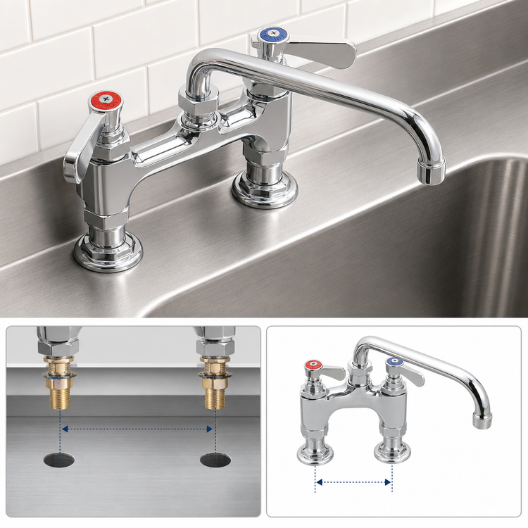 Product image #3 for OptiFlow Heavy Duty Deck Mount Faucet with 18-Inch Double-Jointed Swing Spout, 4-Inch Centers, Chrome Finish
