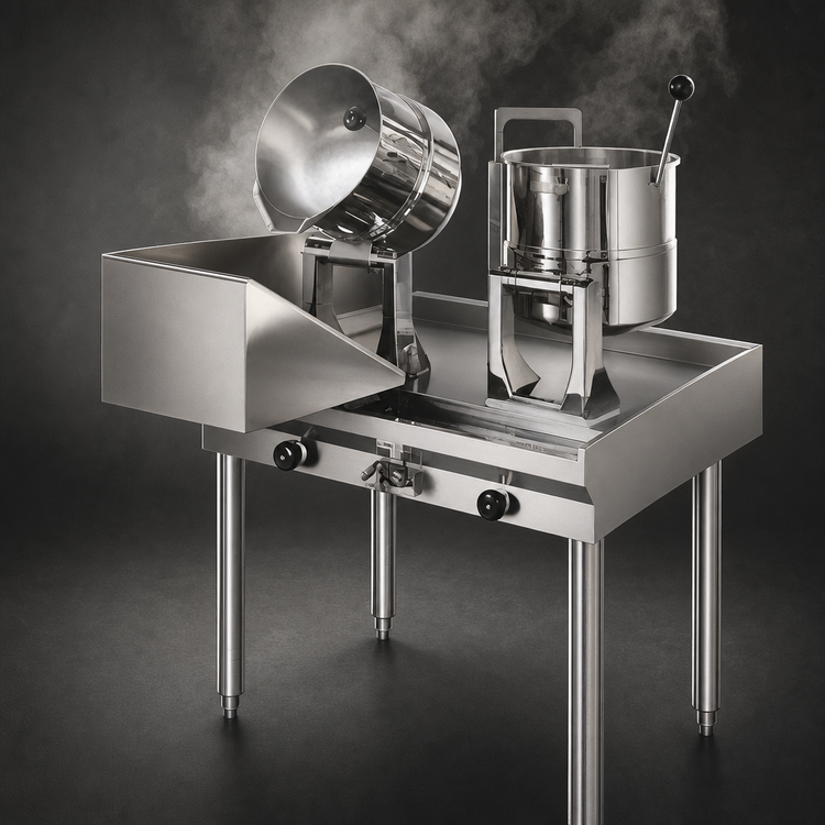 Product image #3 for Direct Steam Kettle Cabinet Assembly with 40 Quart Hand Tilt Kettle, 2/3 Jacketed, and 30-Inch Stainless Steel Table
