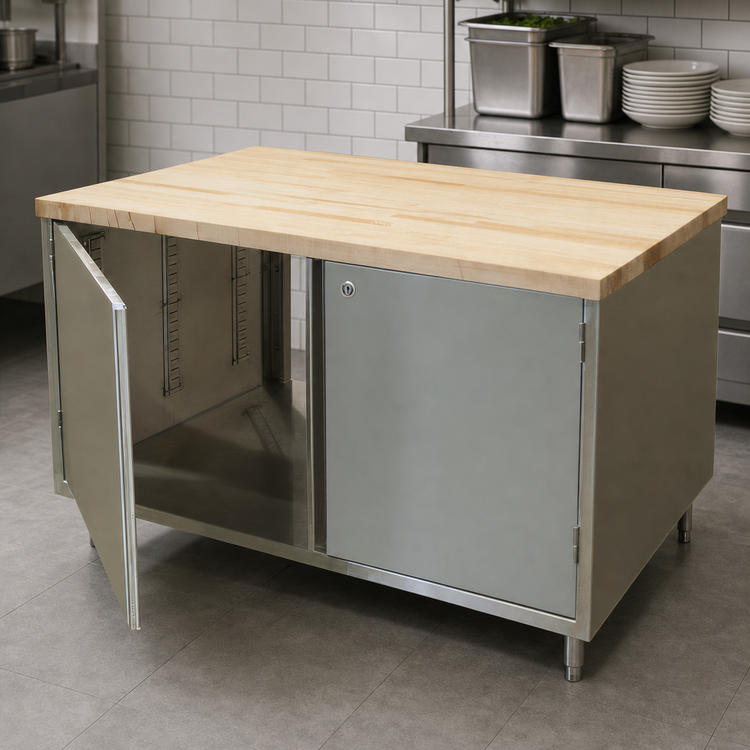 Product image #3 for BK Resources Dual-Access Hard Maple Wood Top Work Table with Locking Cabinet Base, 60 x 30 x 34-3/4 Inches