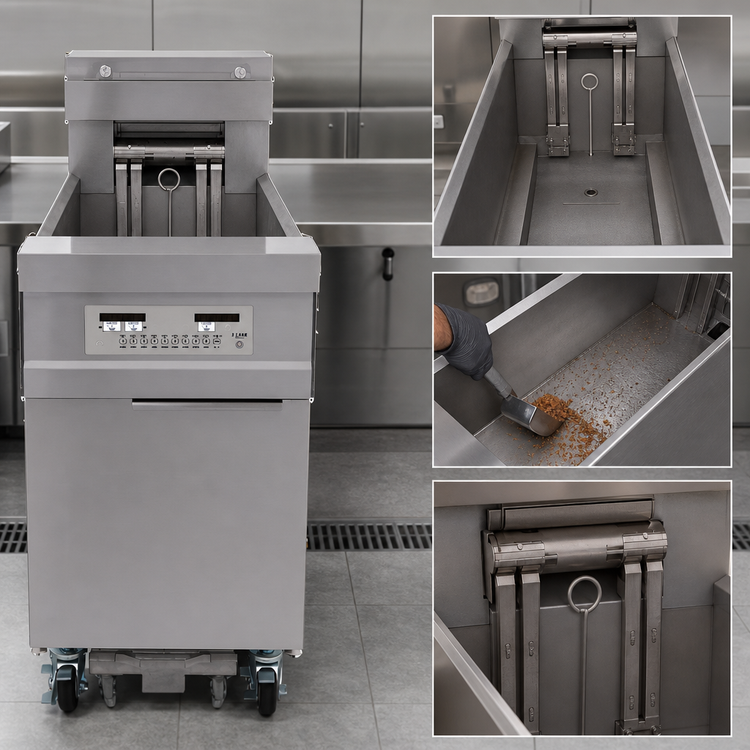 Product image #3 for Frymaster 11814EF 60 lb Electric Floor Fryer with Oil-Conserving Open-Pot Design and Built-In Filtration