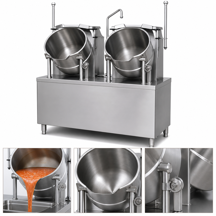 Product image #3 for Crown DMT-10-10 Direct Steam Double 10-Gallon Tilting Kettle with 24-Inch Cabinet Base