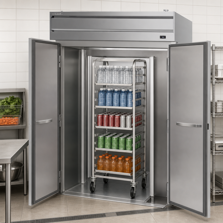 Product image #3 for Beverage-Air P-Series Extra Tall Two-Section Roll-Thru Freezer, Top-Mount Self-Contained, Stainless Steel, 85.8 Cu. Ft. (PFT2XTHC-1AS)