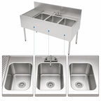 Thumbnail image #4 for Perlick Corporation Top Shelf TSF48M3-DBL 48-Inch Three-Compartment Stainless Steel Underbar Sink with Left Drainboard and 6-Inch Backsplash