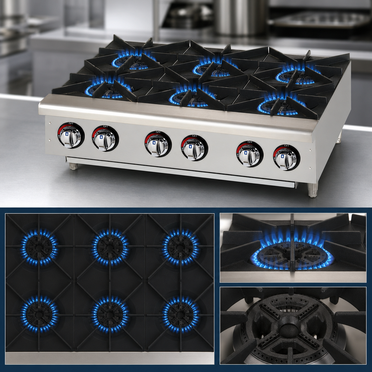 Product image #3 for Star-Max 36-Inch Standard Countertop Gas Hot Plate with 6 Cast Iron Burners