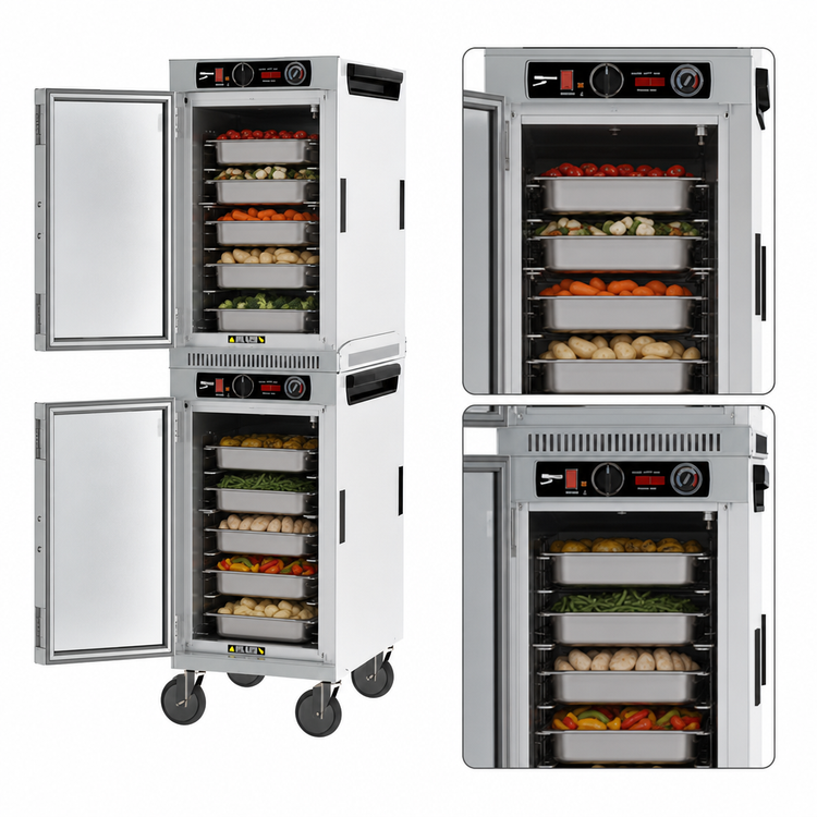 Product image #4 for Metro HotBlox Narrow 16-Pan Dual Cavity Mobile Heated Holding Cabinet, Analog, Solid Doors