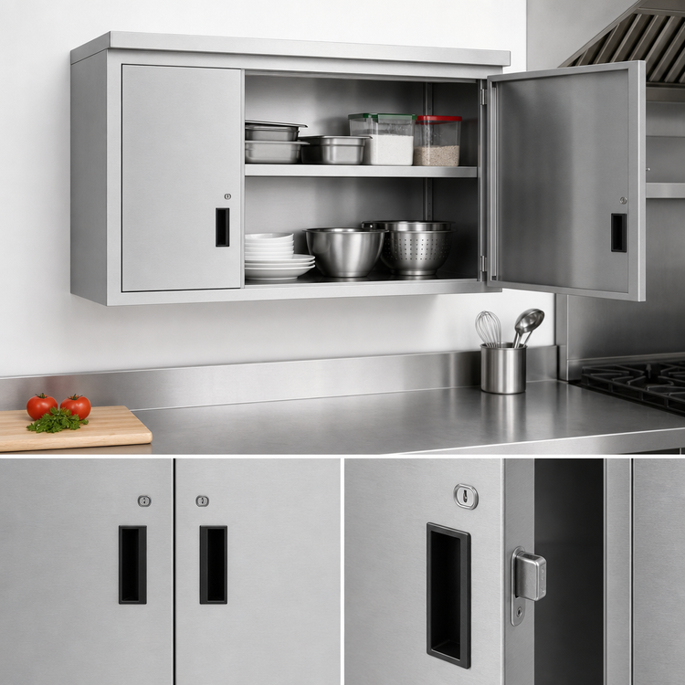 Product image #3 for KoolMore 48-Inch Stainless Steel Wall-Mounted Kitchen Cabinet with Locking Hinged Doors and 2 Shelves