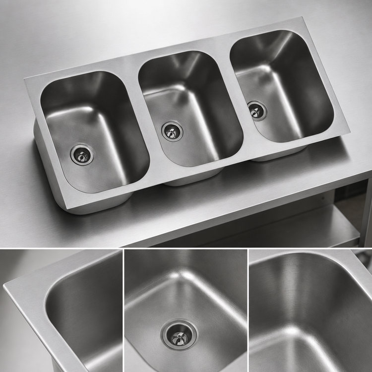 Product image #3 for Eagle Group Three Compartment Weld-In Sink with 10 x 14 x 9-1/2 Inch Bowls
