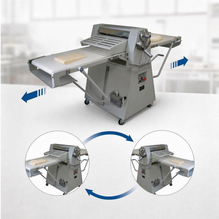Product image #4 for BakeMax BMFRS02 Floor Model Reversible Dough Sheeter with 20.5 x 79 Inch Belt