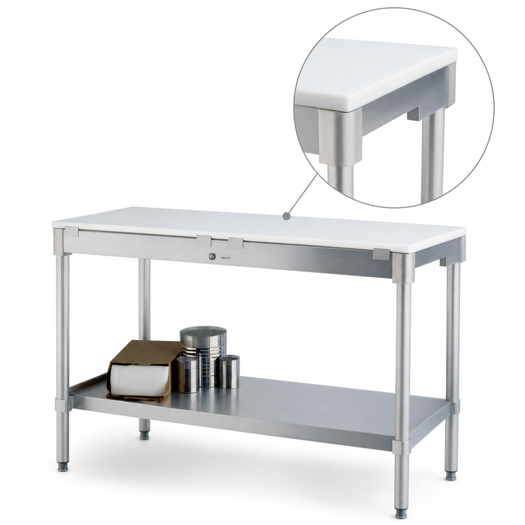 Product image #3 for New Age 72" x 30" Aluminum Poly Top Work Table with Open Base and Adjustable Bullet Feet