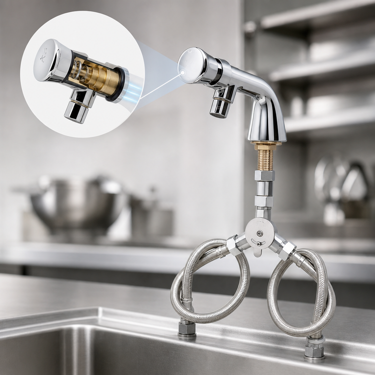 Product image #3 for T&S Brass B-0807 Single-Hole Deck-Mount Slow Self-Closing Push Button Mixing Faucet