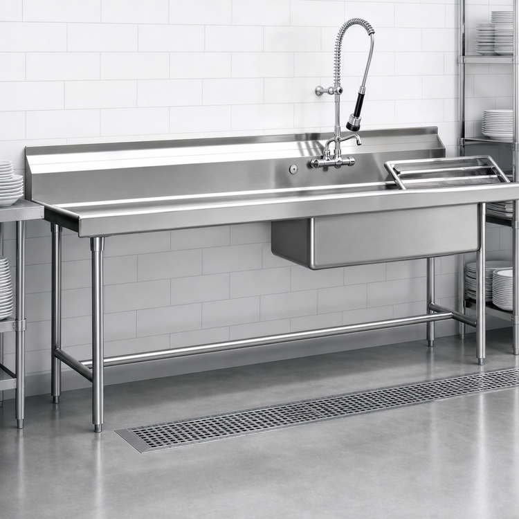 Product image #3 for Straight Soiled Dishtable with Left-to-Right Operation and Pre-Rinse Sink, 72 x 30 Inches