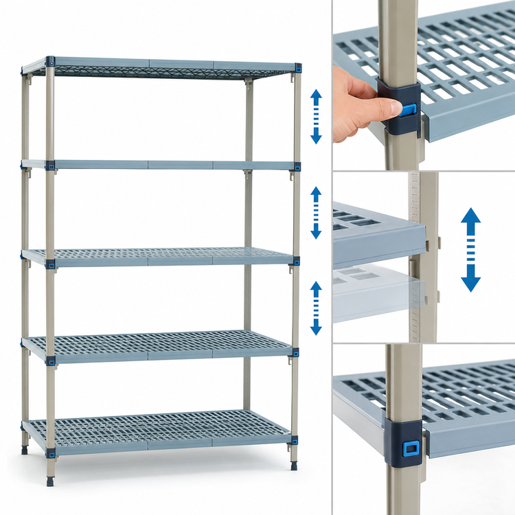 Product image #3 for MetroMax Q 5-Shelf Open-Grid Polymer/Wire Starter Shelving Unit, 48"W x 18"D x 74"H
