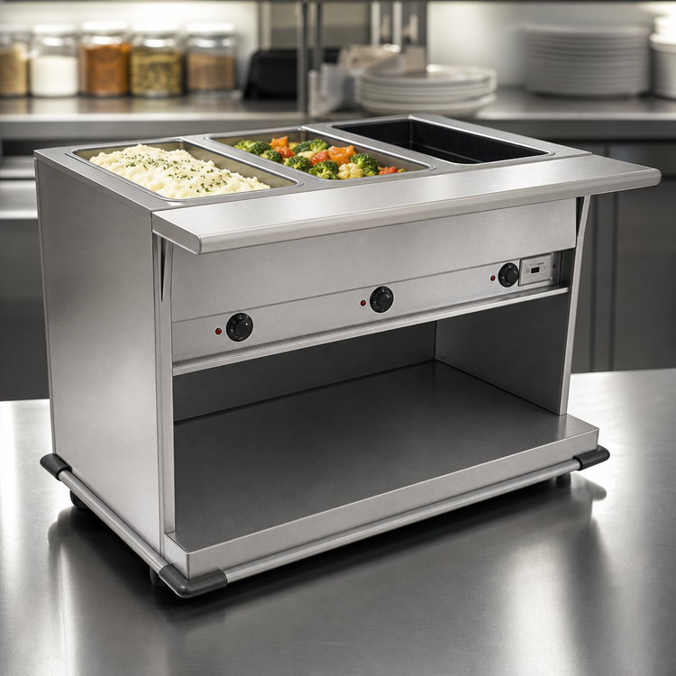 Product image #3 for Spec-Master Portable Electric Hot Food Table with (2) 12" x 20" Wet or Dry Wells, Open Base, 35-3/4" Wide