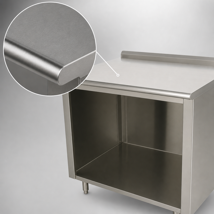 Product image #3 for Advance Tabco 72 Inch x 24 Inch Stainless Steel Work Table with Open Front Cabinet Base and 1-1/2 Inch Rear Up-Turn
