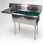 Thumbnail image #3 for John Boos E2S8-1620-12L18-X 2-Compartment Stainless Steel Floor Sink with Left Drainboard, 18-Gauge, 52-1/2"W