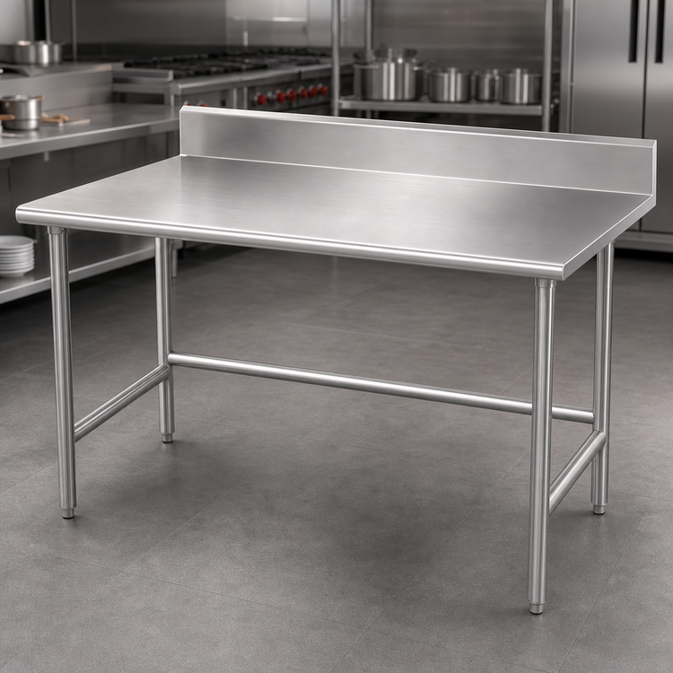 Product image #3 for Advance Tabco 120-Inch x 36-Inch 16-Gauge 304 Stainless Steel Commercial Work Table with 5-Inch Backsplash and Galvanized Open Base