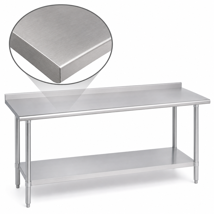 Product image #3 for Duke Deluxe 16-Gauge 300 Series Stainless Steel Work Table with 1-1/8 Inch Straight Riser, 30 x 84 Inches