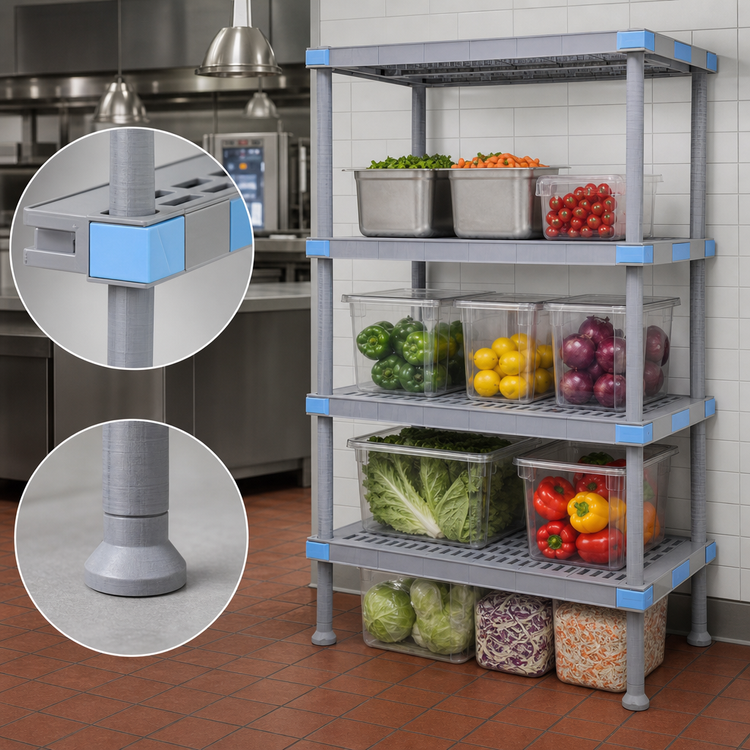 Product image #3 for Quantum Millenia 72-Inch W x 21-Inch D x 62-Inch H Polymer Shelving Unit with 4 Open Grid Shelves and Dunnage Stand