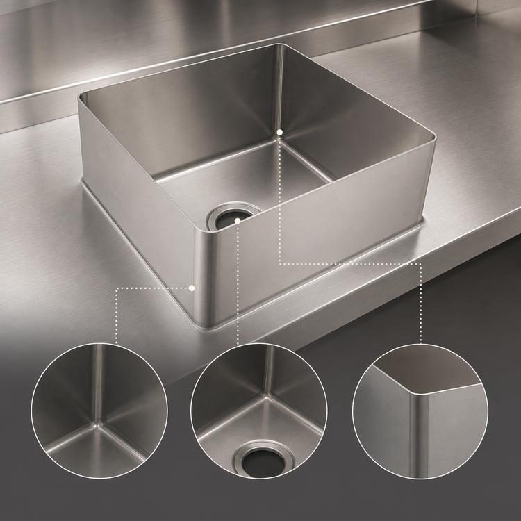 Product image #3 for Eagle Group Seamless Welded-In Straight Wall Sink, 1 Compartment, 20 x 20 x 12 in., 14 Gauge 304 Stainless Steel