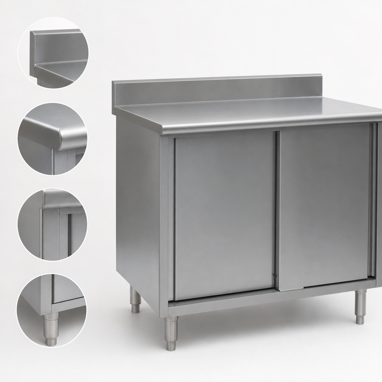 Product image #3 for Eagle Spec-Master Stainless Steel Enclosed Work Table with Sliding Doors, 96-Inch W x 30-Inch D, 4-1/2-Inch Backsplash