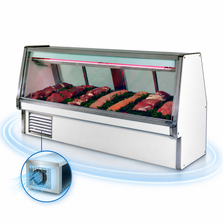 Product image #3 for Howard-McCray 34E Series 124-1/2-Inch Wide Red Meat Service Case, Self-Contained Refrigeration, Straight Glass Front