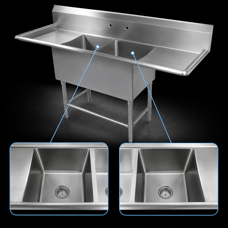 Product image #3 for John Boos Pro-Bowl 2-Compartment Stainless Steel Sink with Left and Right 30-Inch Drainboards