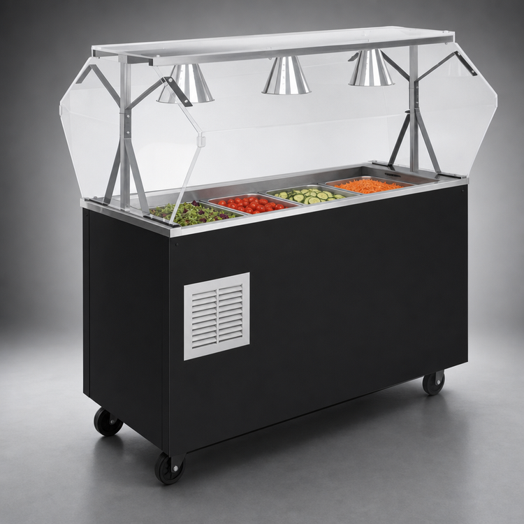 Product image #3 for Vollrath 2-Series Affordable Portable Refrigerated 4-Pan Cold Food Buffet Station with Clear Breath Guard and Storage Base