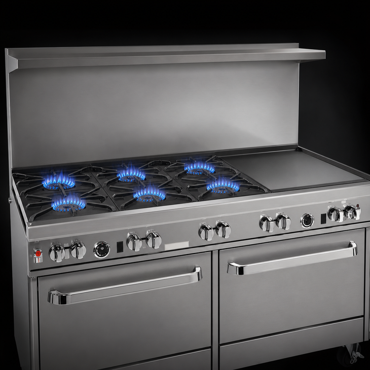 Product image #3 for Southbend Ultimate 60-Inch Gas Restaurant Range with 4 Pyromax Burners, 24-Inch Griddle and 2 Cabinets