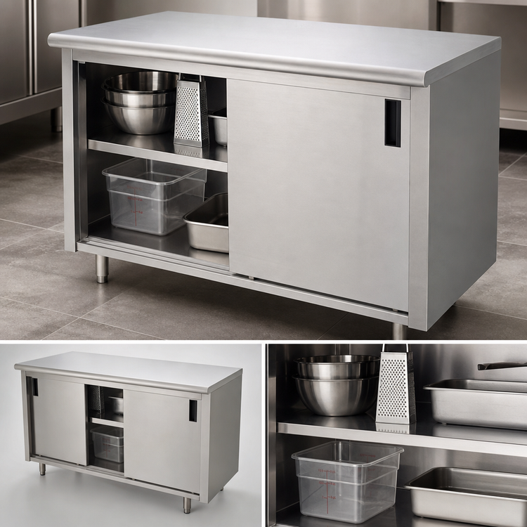 Product image #3 for Special Value Economy 60 x 24-Inch Enclosed Work Table with Cabinet Base, Mid-Shelf and Sliding Doors