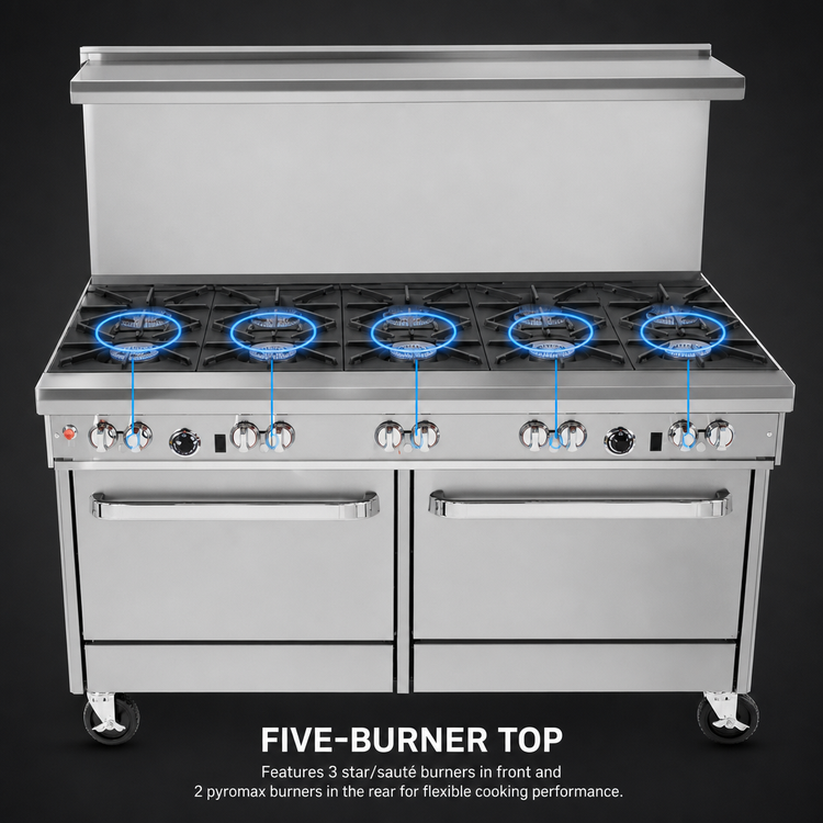 Product image #3 for Southbend Ultimate 60-Inch Gas Restaurant Range with 5 Burners, Raised Griddle/Broiler, Standard Oven and Cabinet Base