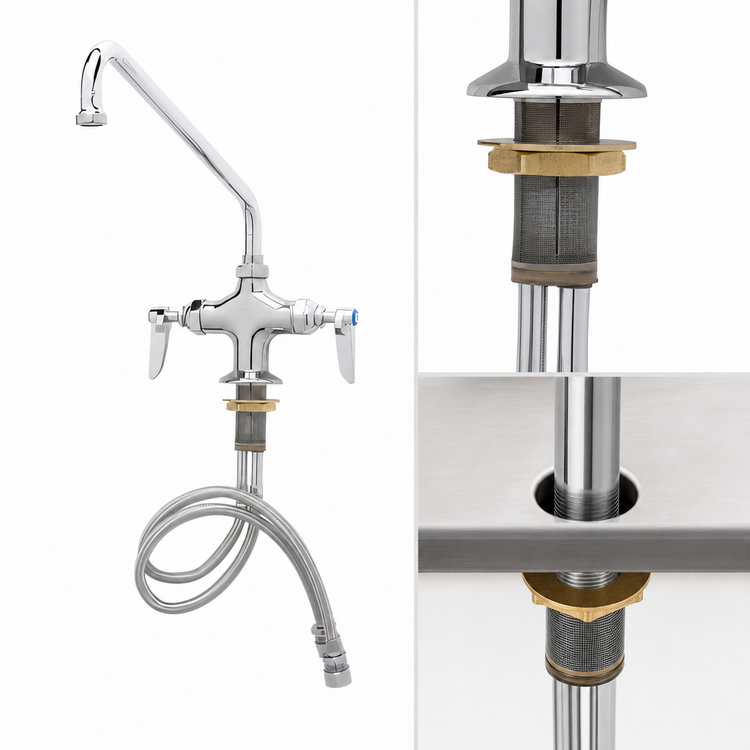 Product image #3 for T&S Brass Low-Lead Double Pantry Single-Hole Deck-Mount Mixing Faucet with 12-Inch Swing Nozzle