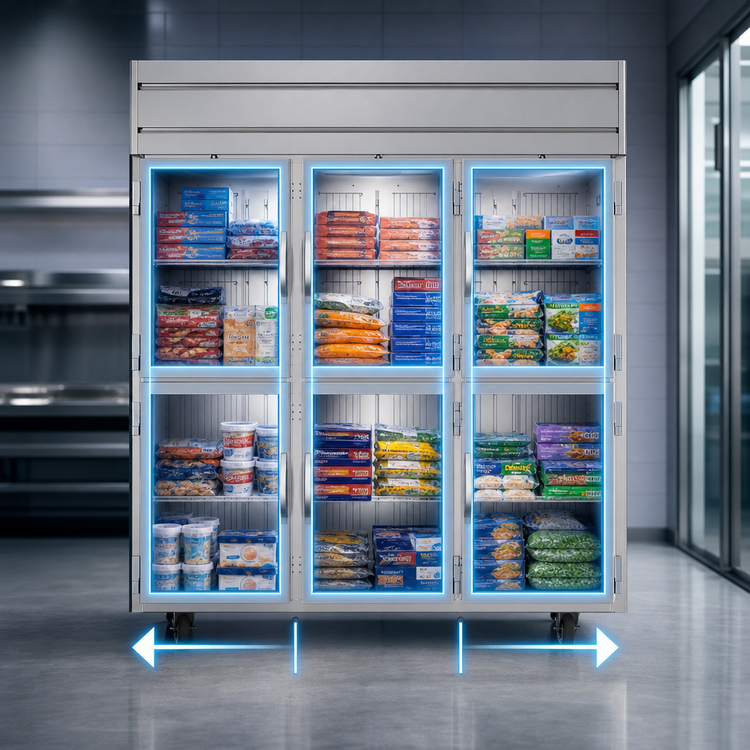 Product image #3 for Beverage-Air Horizon Series Three-Section Reach-In Display Freezer with Half Glass Doors, 69.1 Cu. Ft.
