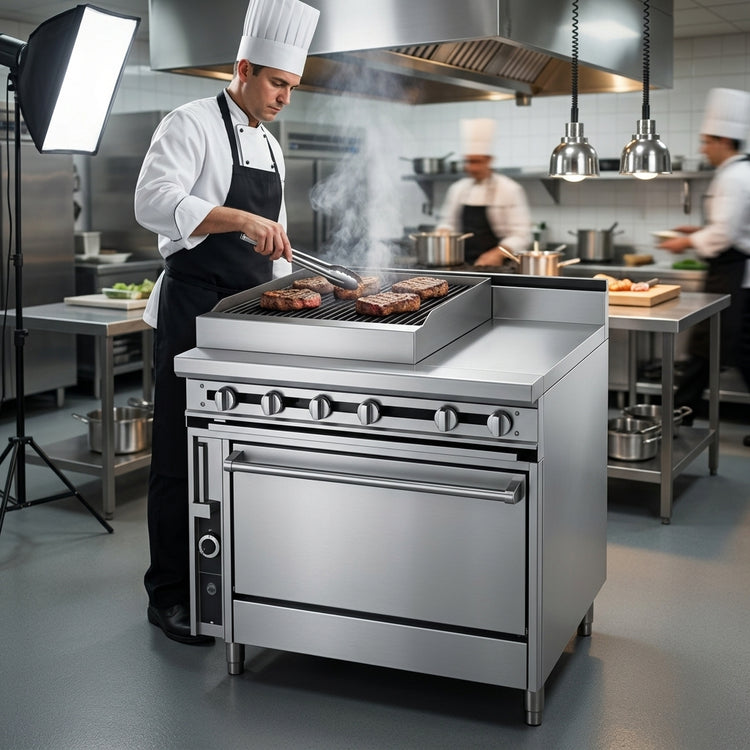 Product image #2 for Titan JTRH-24B-12WT-36 Heavy Duty Gas Range with 24 Inch Charbroiler, 12 Inch Work Top, and Standard Oven