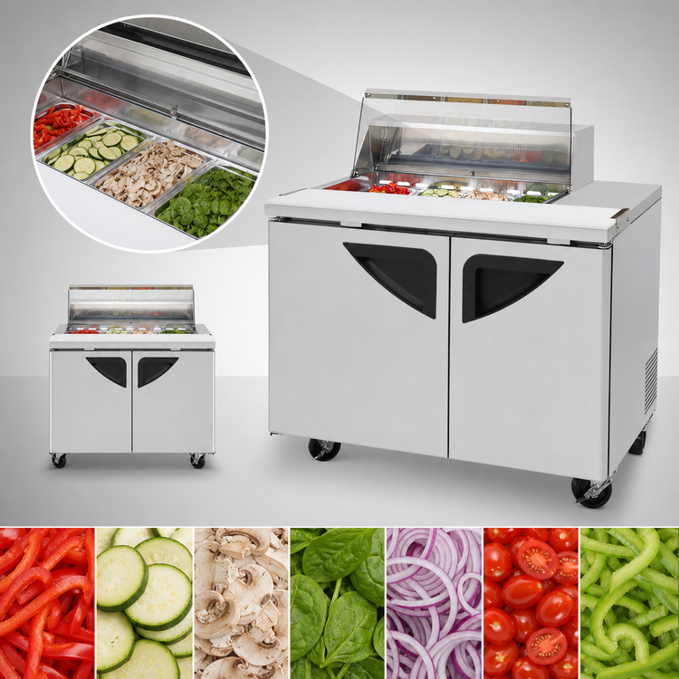 Product image #3 for Turbo Air Super Deluxe 48 1/4-Inch Two-Section Clear Top Refrigerated Sandwich/Salad Prep Table with 8-Pan Opening