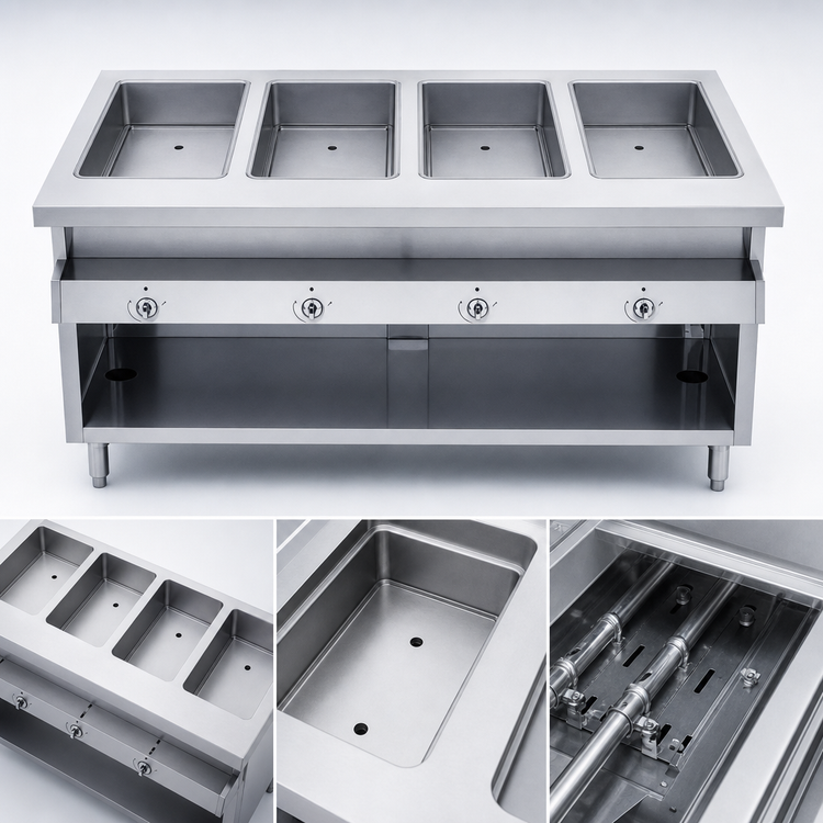 Product image #3 for Thurmaduke G-4-DLPG 60" 4-Well Deluxe Gas Dry Heat Steamtable