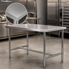 Thumbnail image #3 for Klinger's Trading HST1872 72" x 18" x 36" Stainless Steel Work Table with Open H-Base, 18/430 Top and Turned-Down Edges