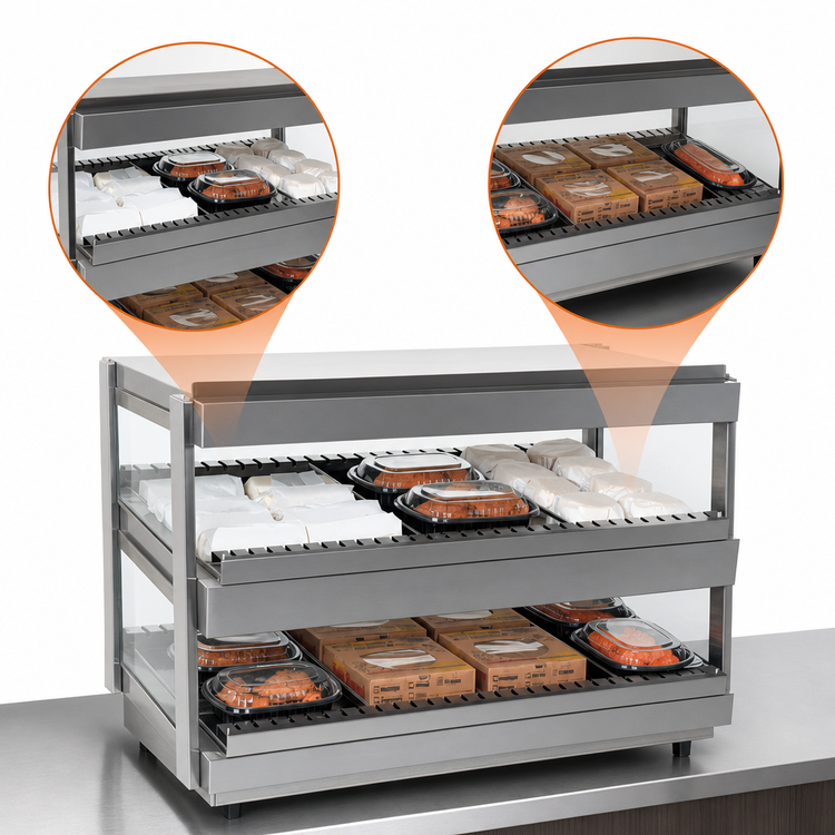 Product image #3 for Nemco 18-Inch Countertop Heated Shelf Merchandiser with Dual Slanted Shelves