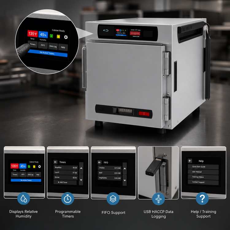 Product image #3 for Metro HotBlox Narrow 4-Pan Pass-Thru Insulated Holding Cabinet with Digital Touchscreen Controls, Solid Front Door and Clear Rear Door (HBCN4-DSPC-CT)