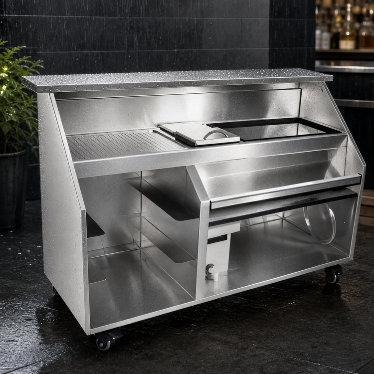 Product image #3 for Stainless Steel Portable Glassware Bar with 12-Inch Ice Bin and 36-Inch Beverage Compartment