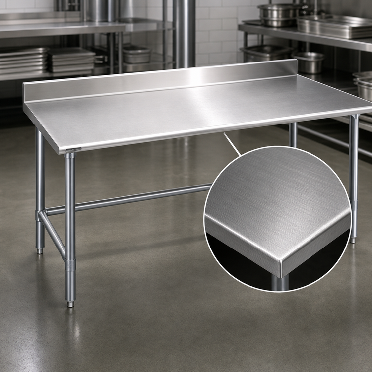 Product image #3 for Eagle Spec-Master 120" x 30" 14-Gauge Stainless Steel Work Table with 4-1/2" Backsplash and Tubular Base