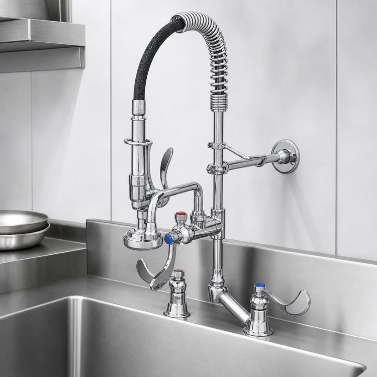 Product image #3 for EasyInstall Mini Pre-Rinse Unit, 8-Inch Deck Mount Mixing Faucet with Swing Nozzle, 1.15 GPM